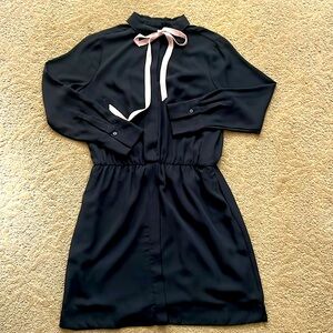 Banana Republic, black dress with pink neck tie.